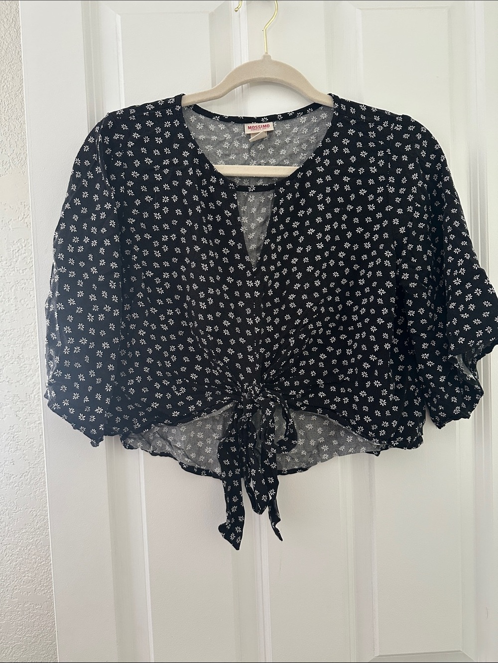Black Floral Tie-Front Blouse
